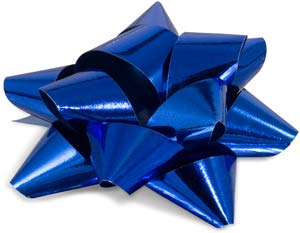 lazo de cinta metalizada brillante, color azul.