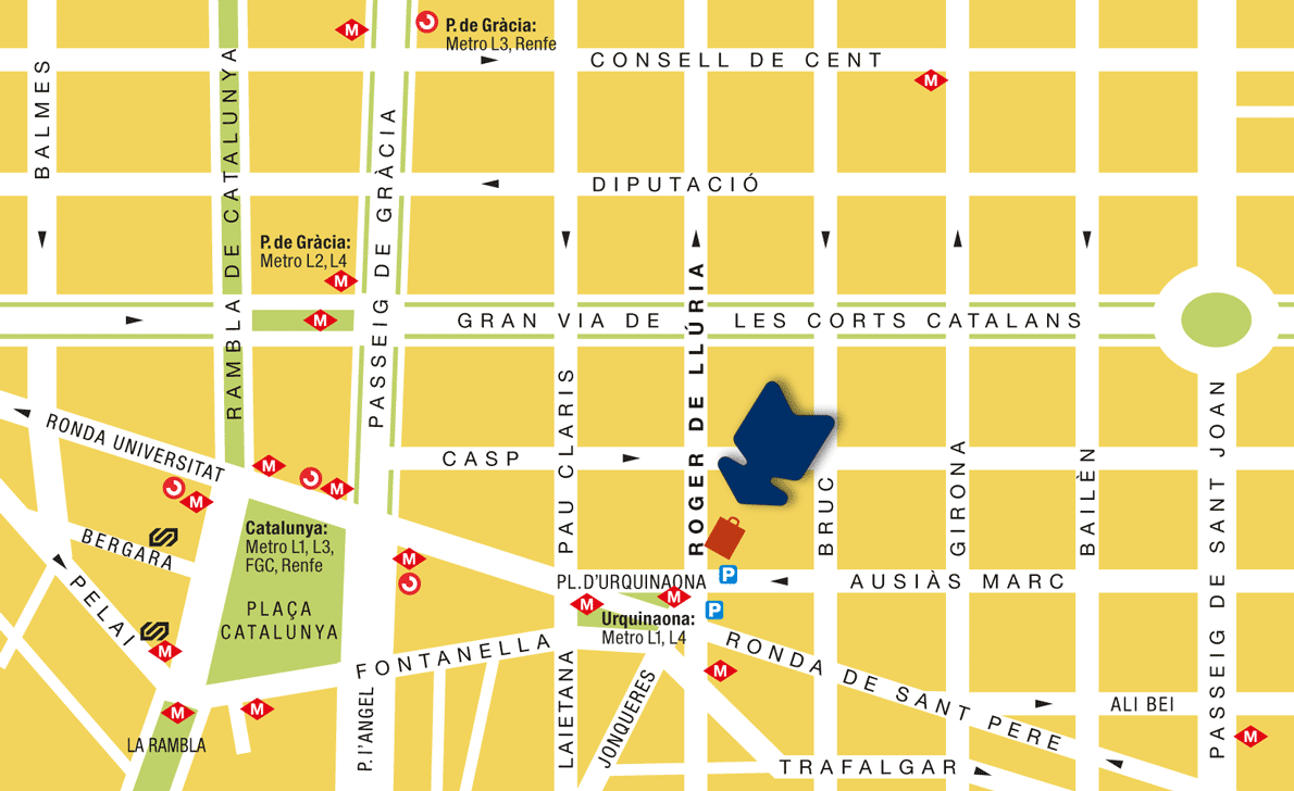 Mapa del centro de Barcelona con la localización de nuestra tienda